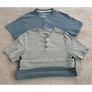 2 Men's 3 Button Up T-Shirt Gray & Blue Size Small